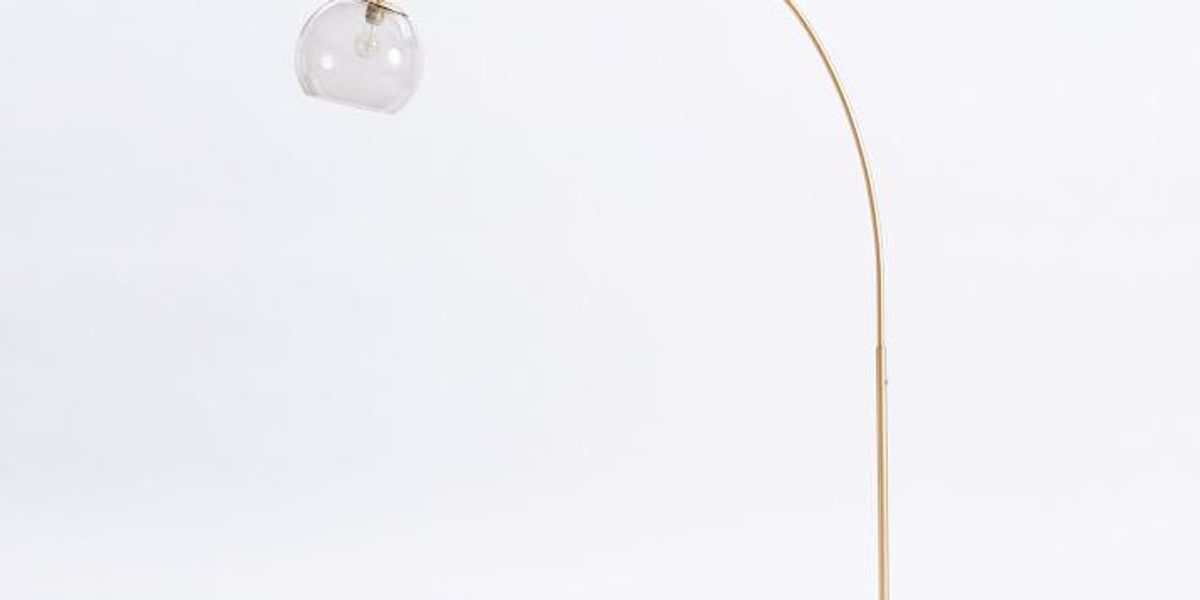 Overarching Acrylic Shade Floor Lamp, Overarching Acrylic Shade Floor Lamp Antique Brass Smoker
