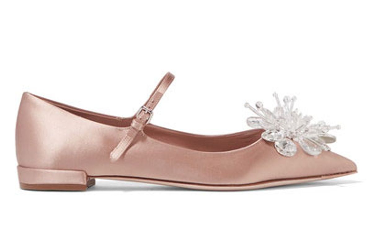 Embellished Satin Point-Toe Flats