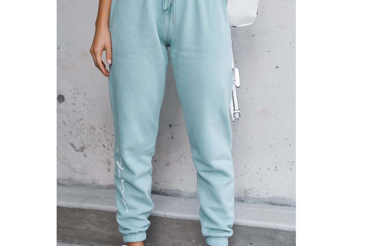 white fox tied together sweatpants