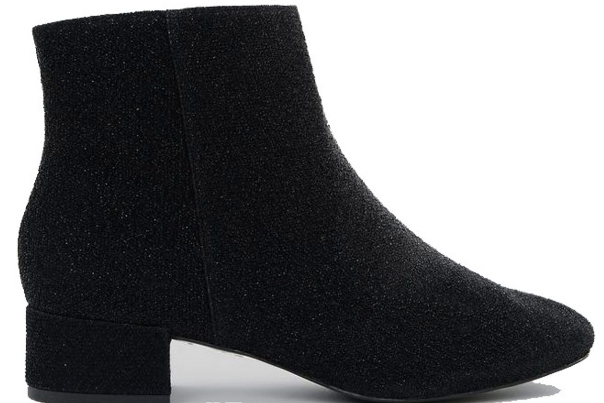 Wide Fit Black Glitter Block Heel Ankle Boots