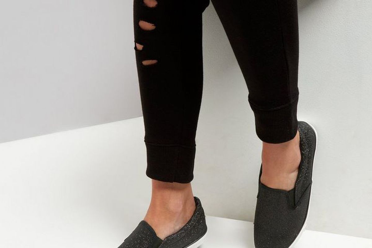 Wide Fit Black Glitter Plimsolls