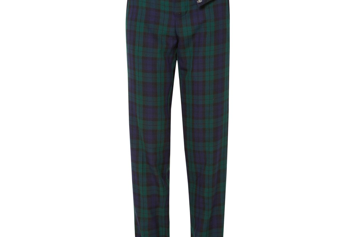 y/project asymmetric plaid twill straight leg pants