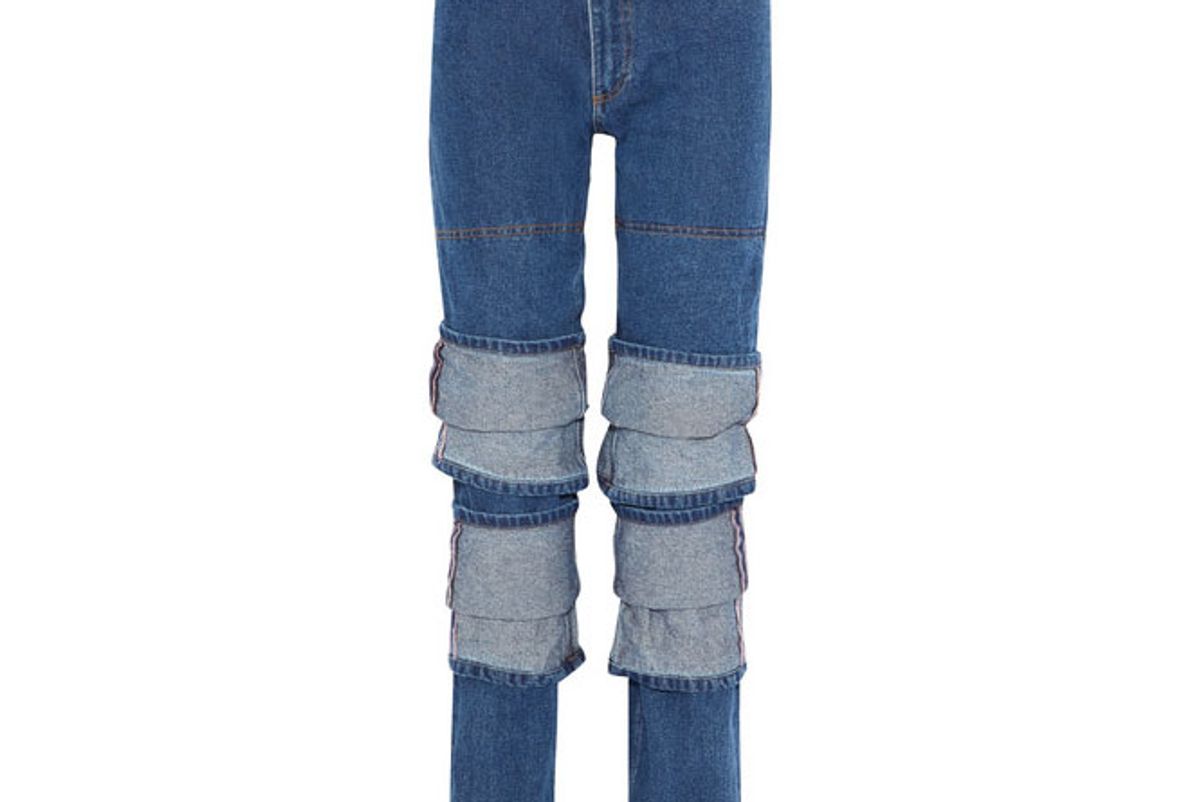 Layered high-rise straight-leg jeans