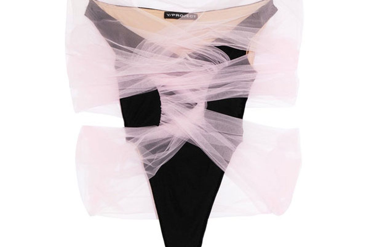 Tulle-wrapped velour bodysuit