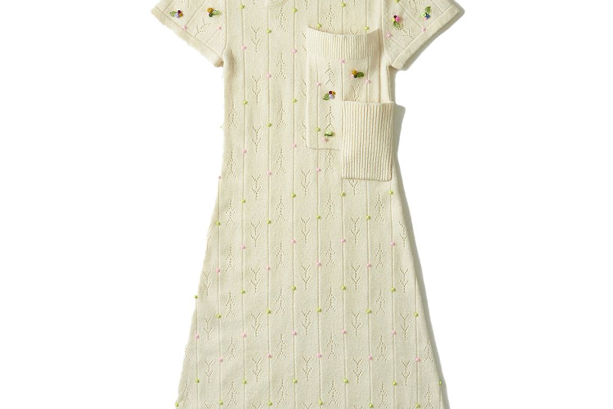 yan yan rosebud cheongsam in ivory lambswool