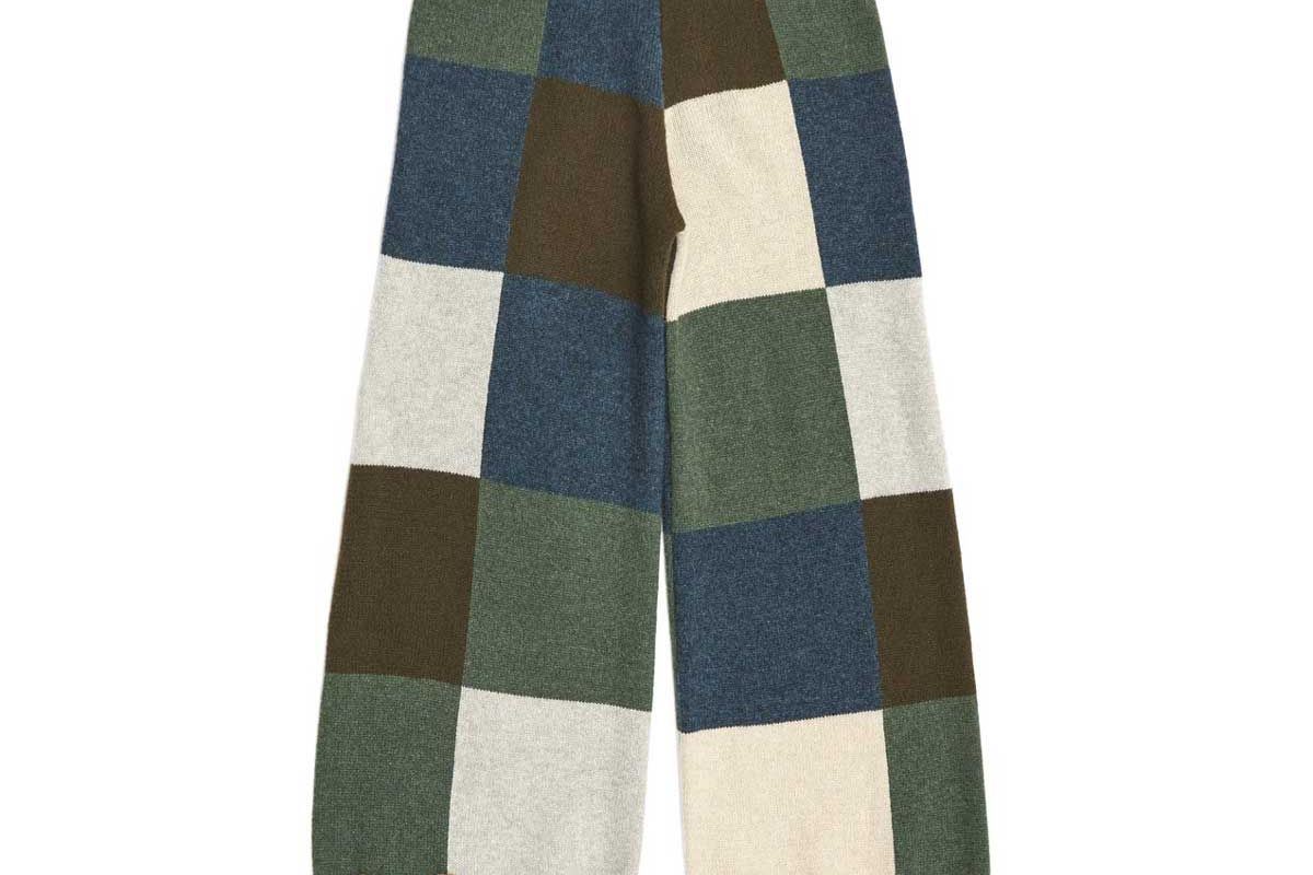 yanyan knits checked wide leg pant in forest lambswool