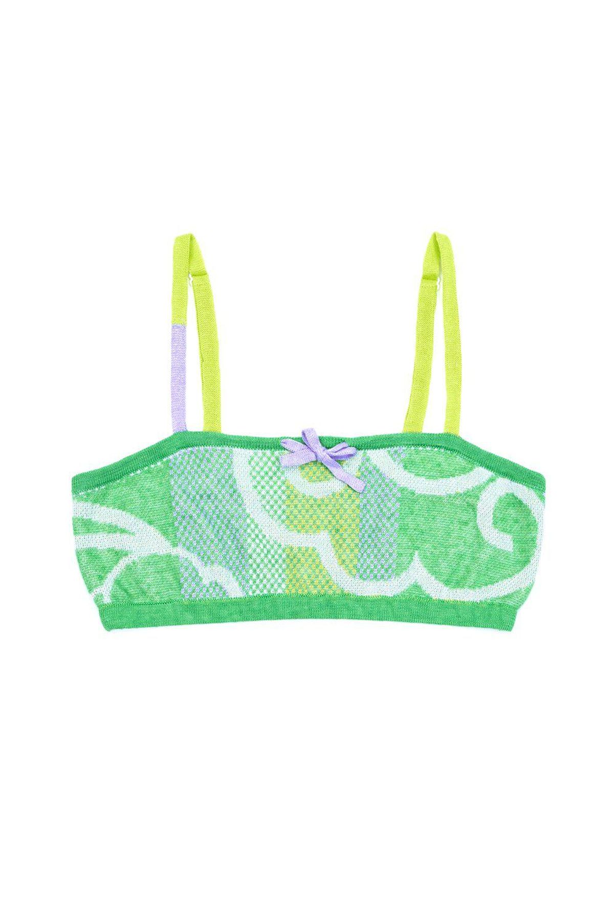 yanyan knits cirrus plaid bra in lemon lime linen