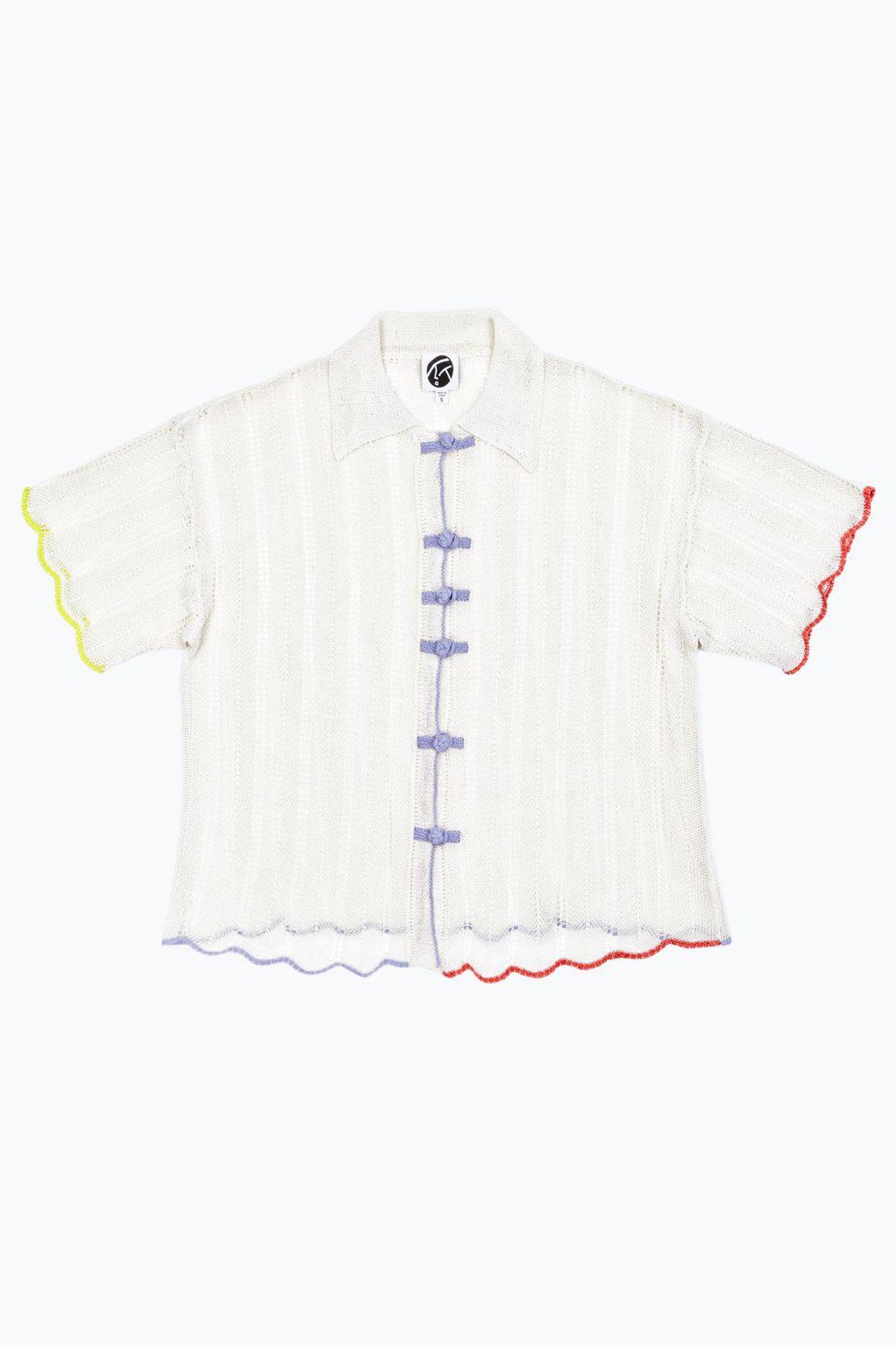 yanyan knits honey grandpa short sleeve shirt in ivory cotton cord