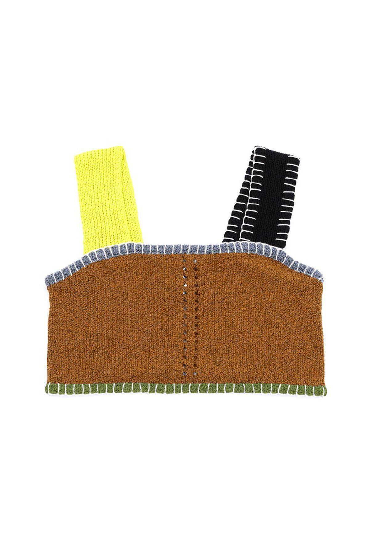 yanyan tweedle crop top in ochre tweed