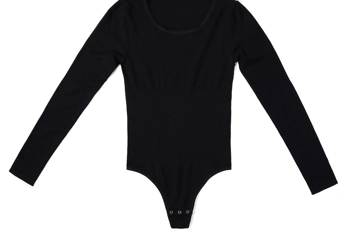 yummie long sleeve thong back bodysuit