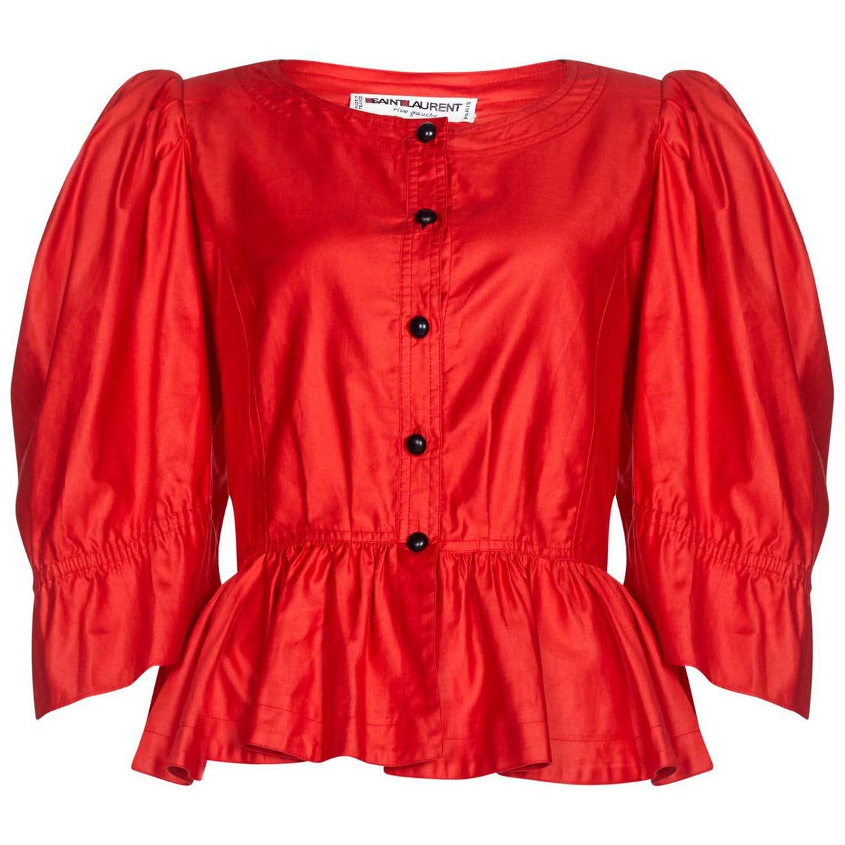 yves saint laurent 1970s red cotton bell sleeve blouse