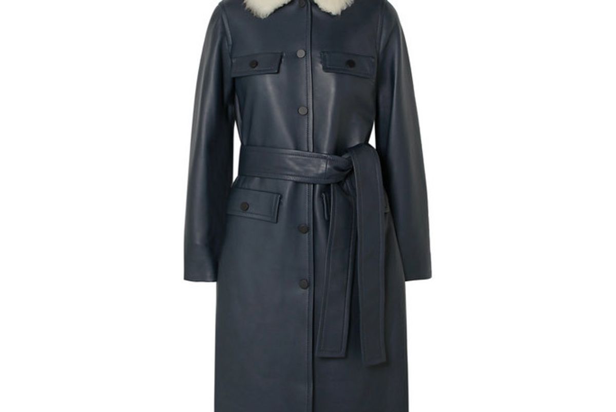 yves salomon belted shearling trimmed leather coat