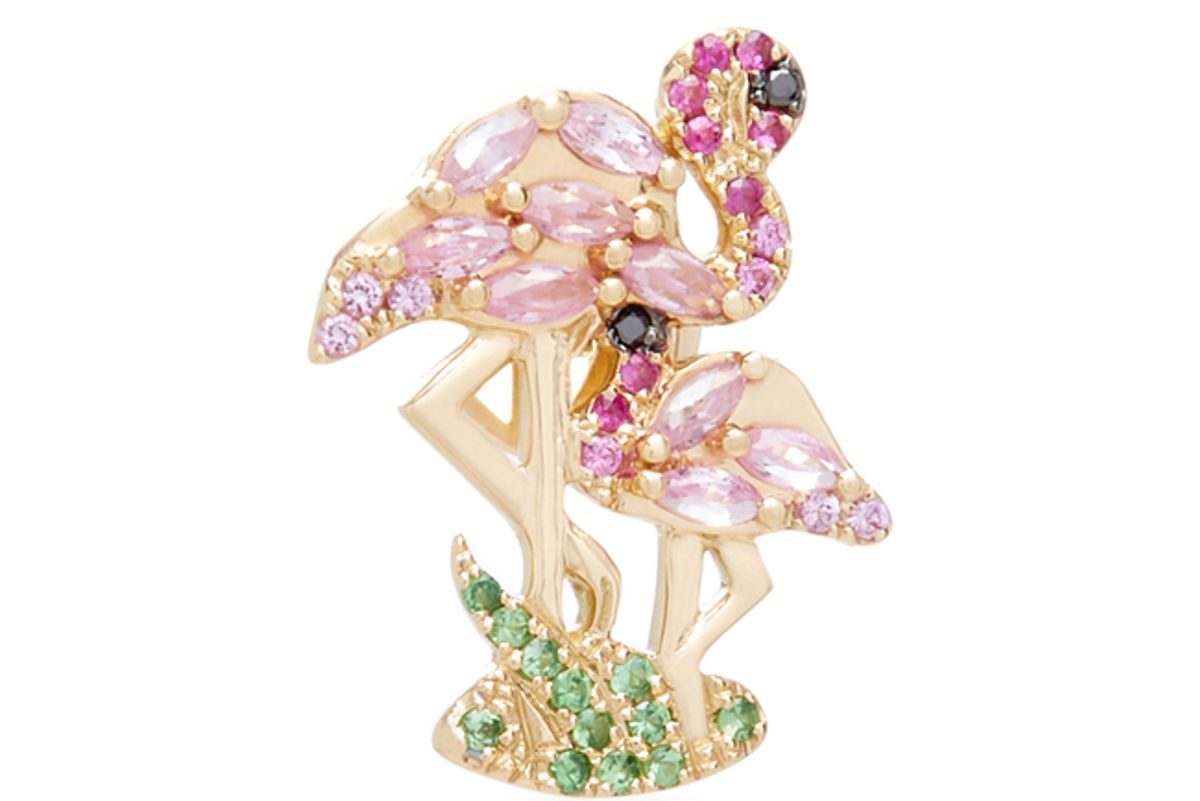 yvonne leon flamingo 18k gold diamond and tsavorite earring