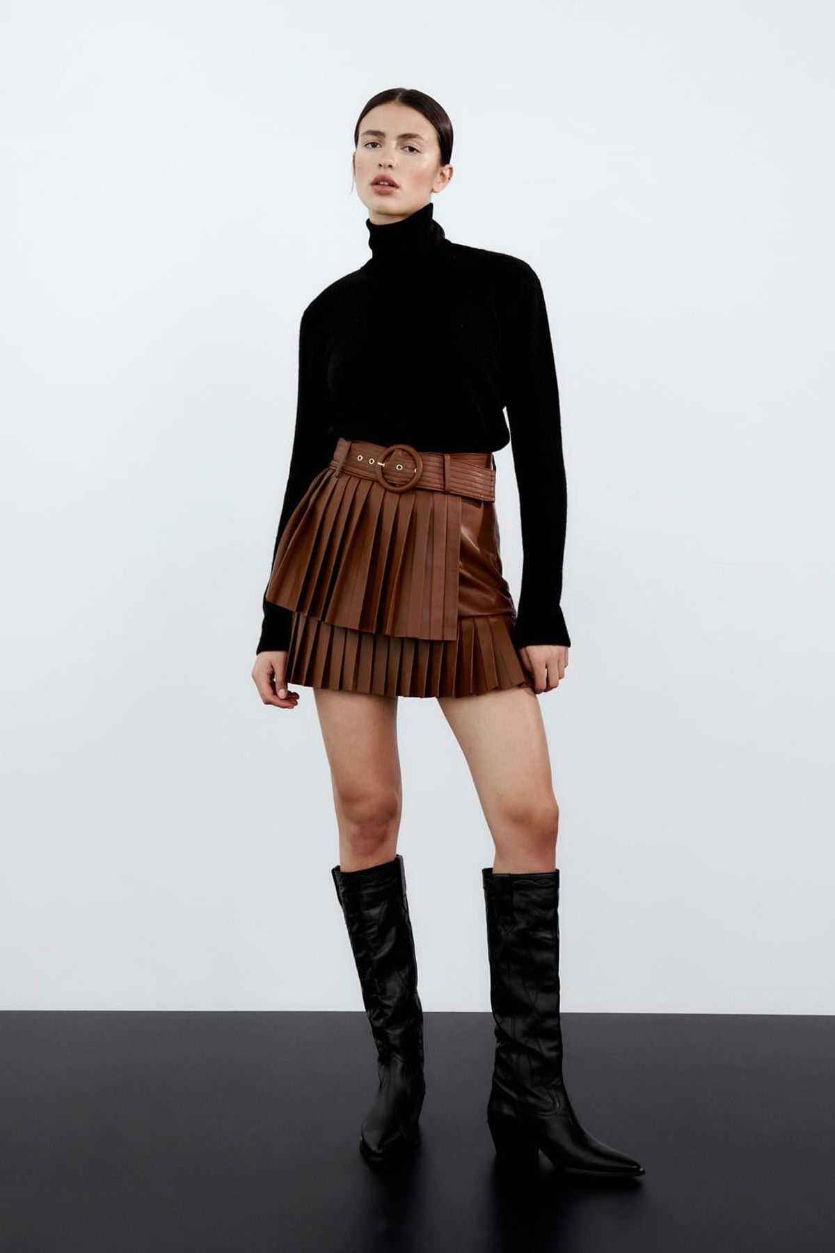 Zara Faux Leather Pleated Skirt