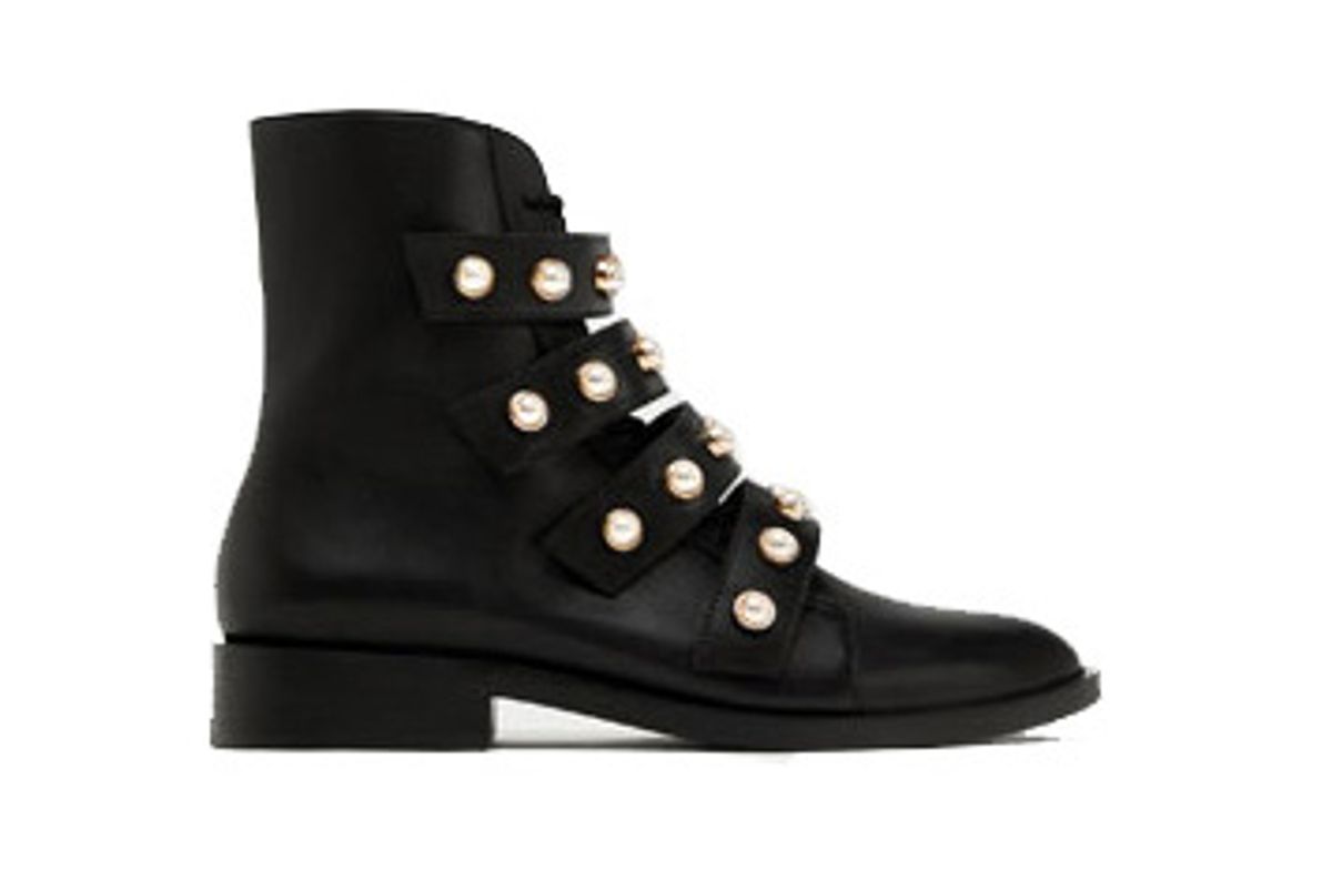 Leather Ankle Boots with Faux Pearls