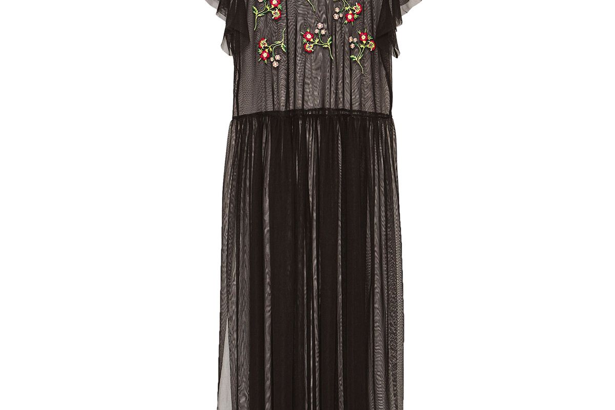 Long Embroidered Tulle T-Shirt