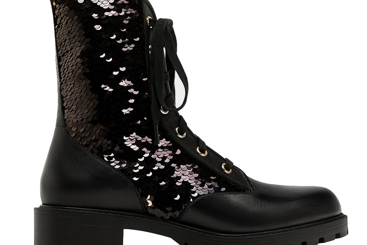 Sequinned Lace-Up Ankle Boots
