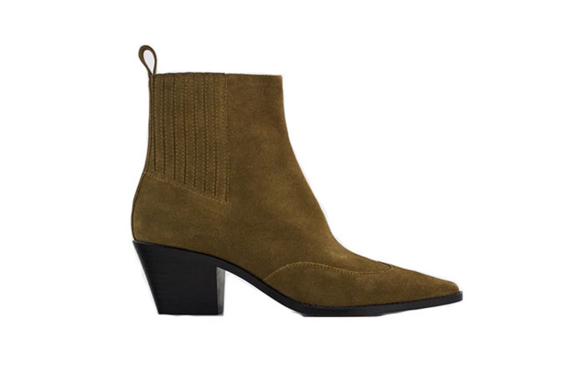 zara split leather heeled cowboy ankle boots