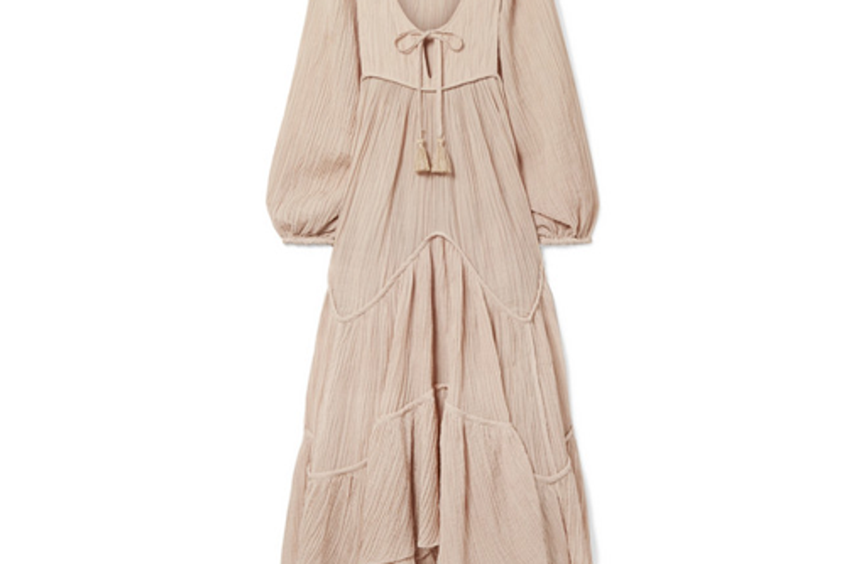 zimmermann bayou crinkled ramie and cotton blend midi dress