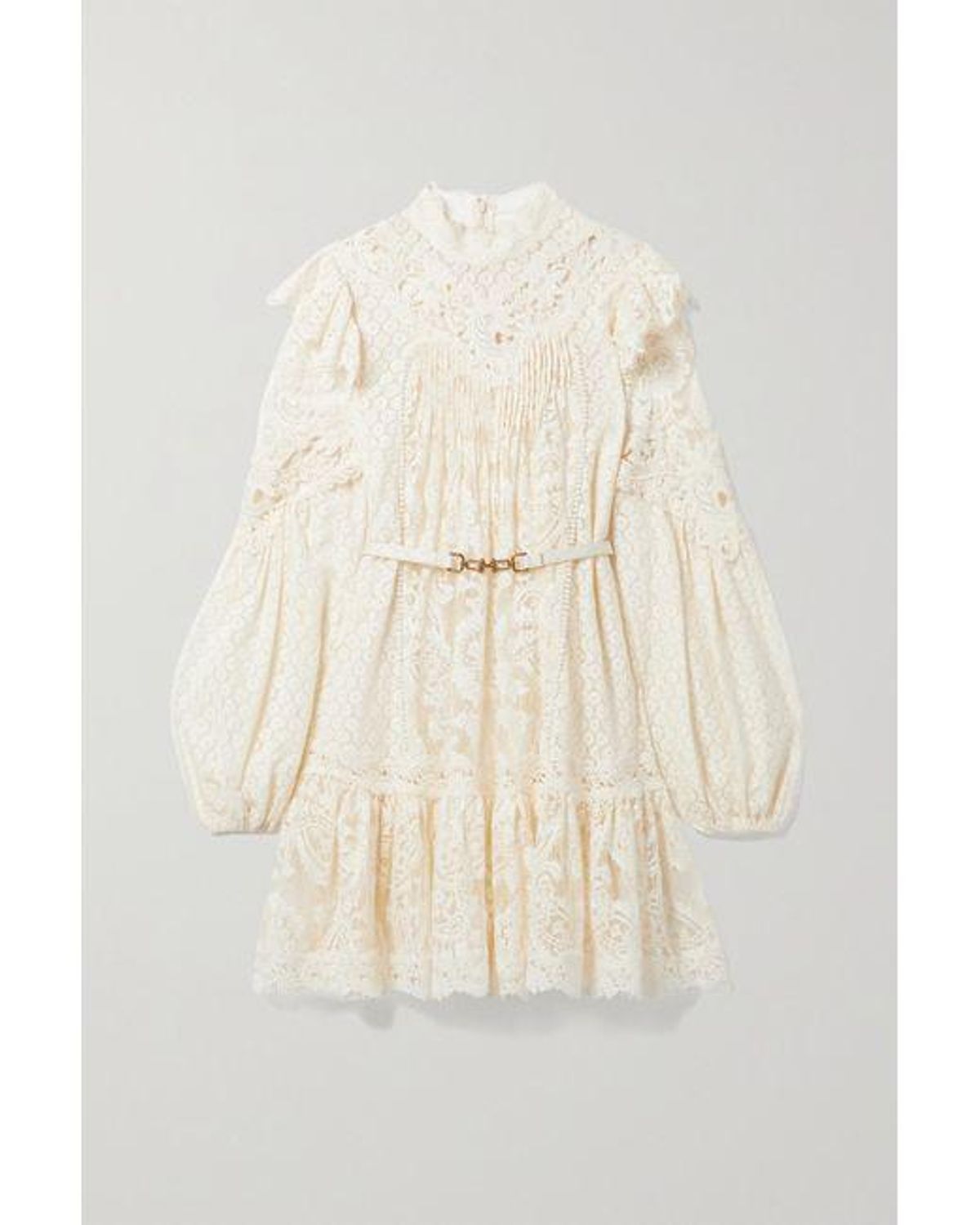 zimmermann concert belted cotton blend lace mini dress