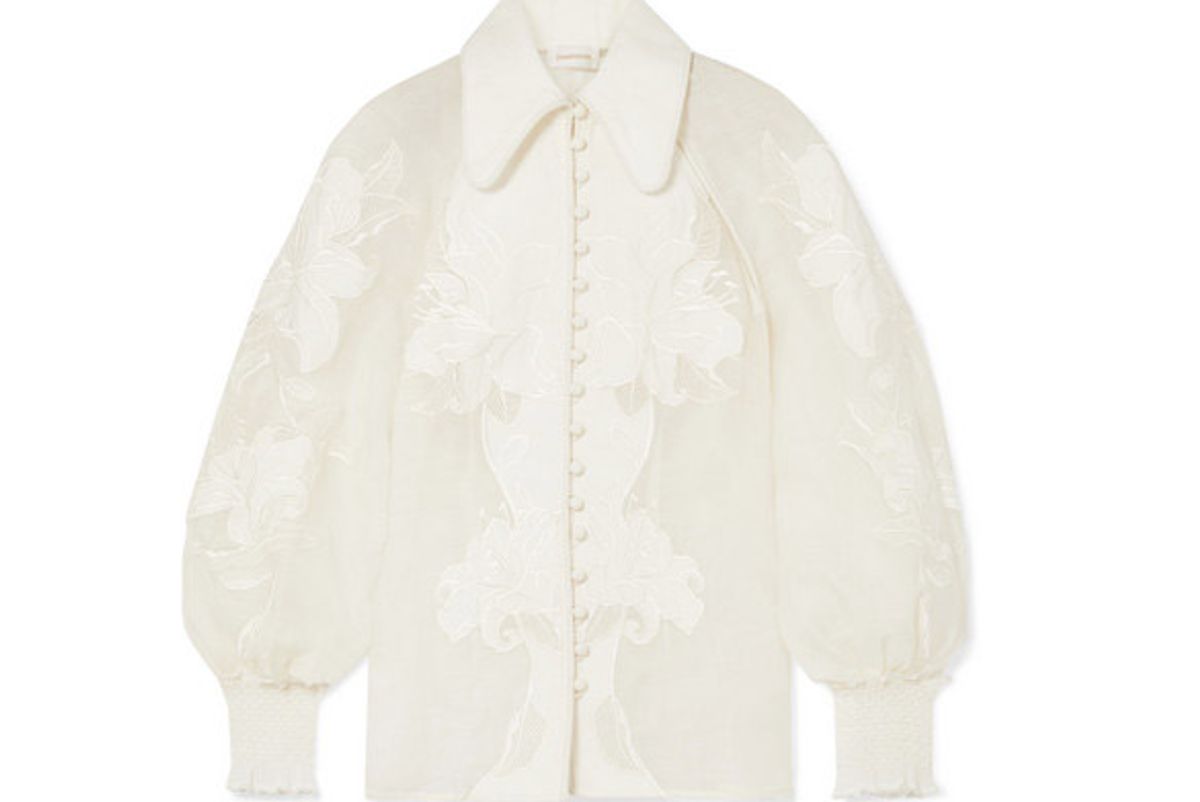 zimmermann corsage appliqued linen and silk blend blouse