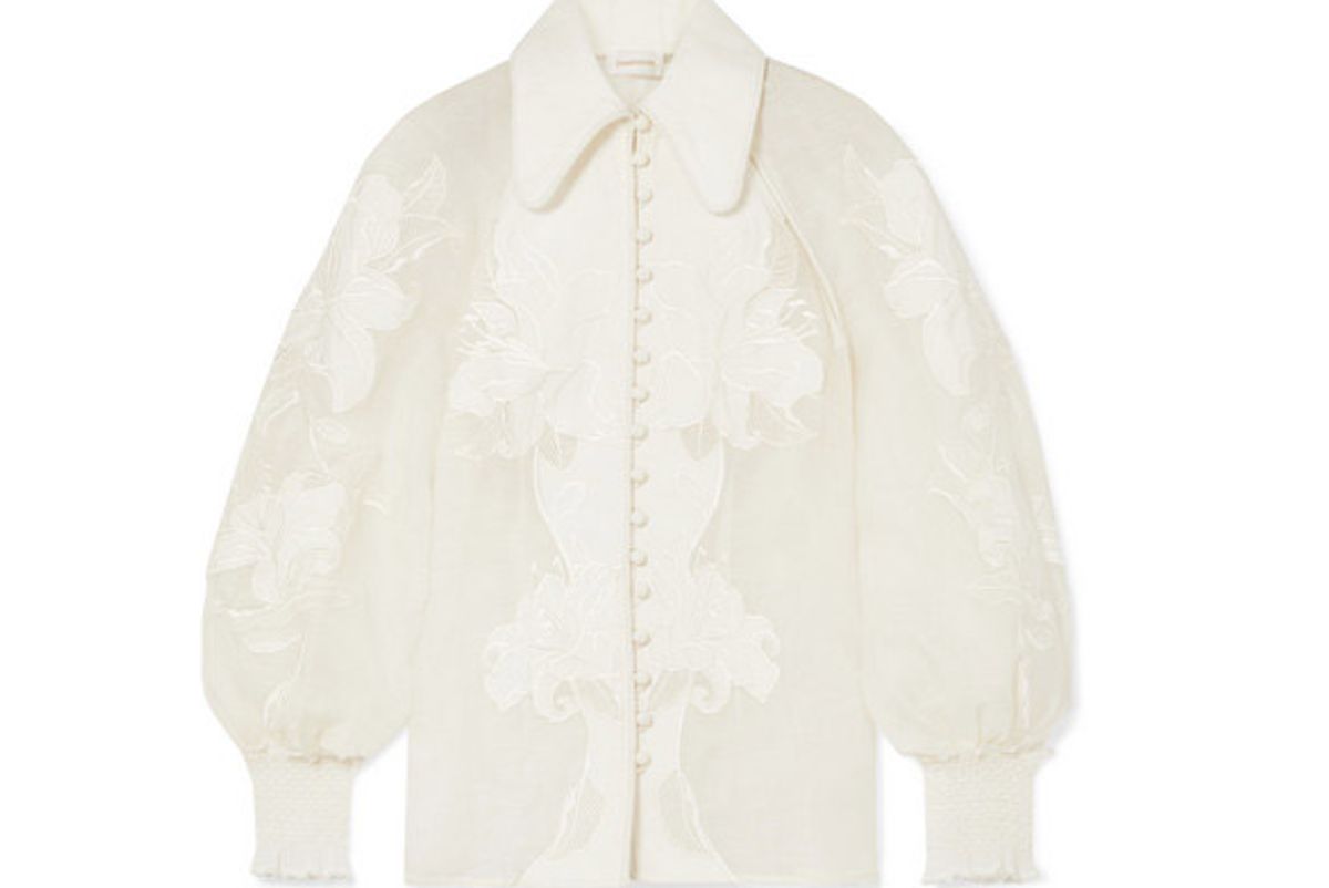 zimmermann corsage appliqued linen and silk blend blouse