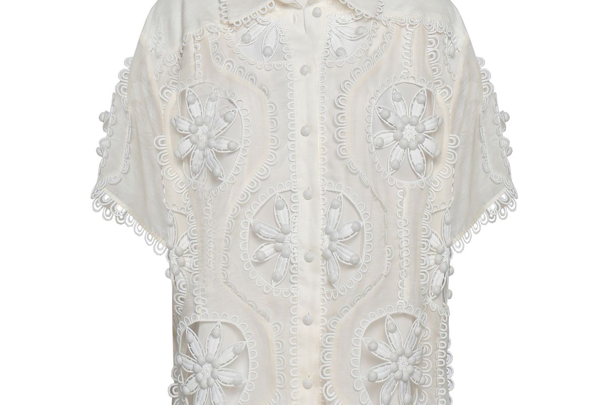 zimmermann cutout embellished linen and silk blend shirt