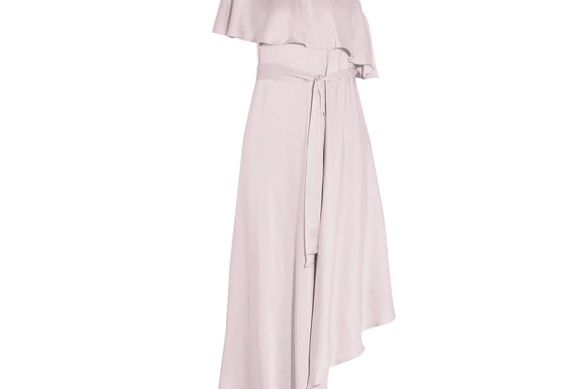 One-shoulder Ruffled Silk Midi Dress