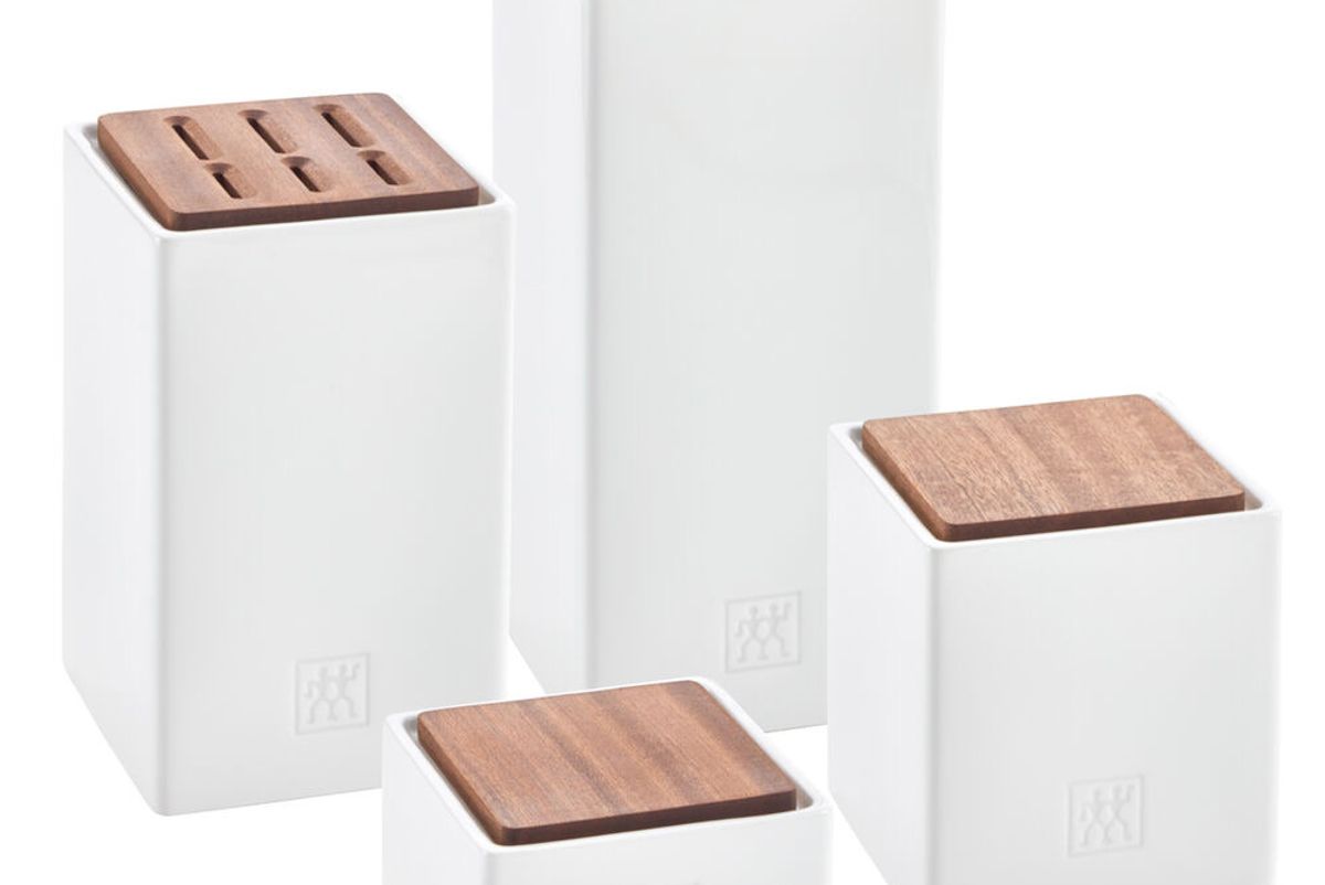 zwilling 4 piece ceramic and sapele wood storage and herb pot set