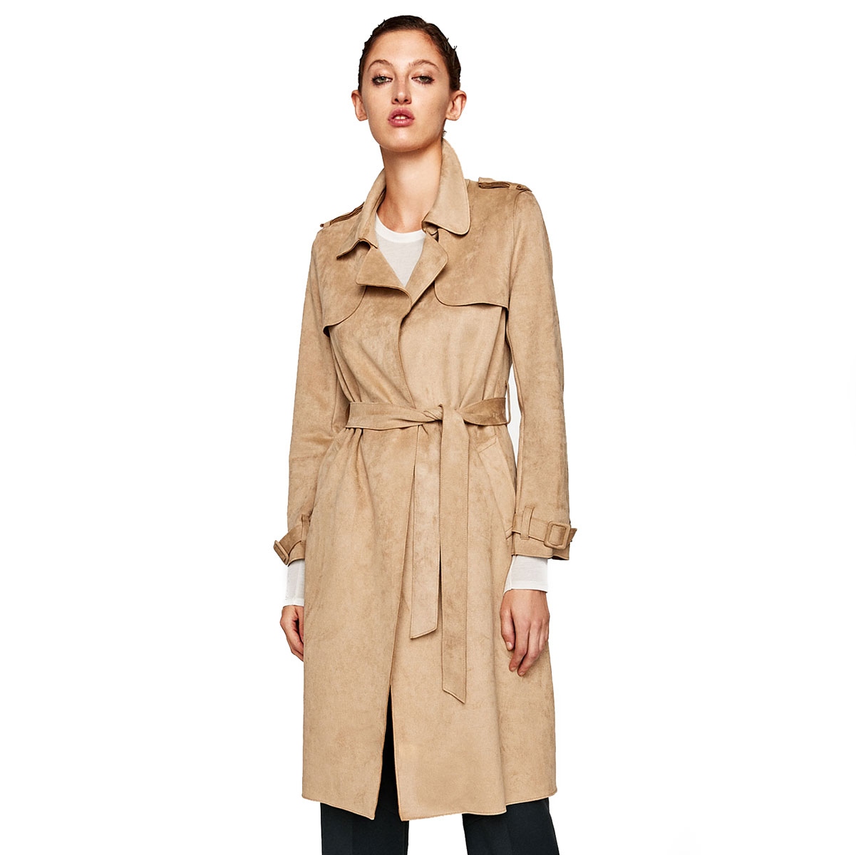 zara faux suede trench