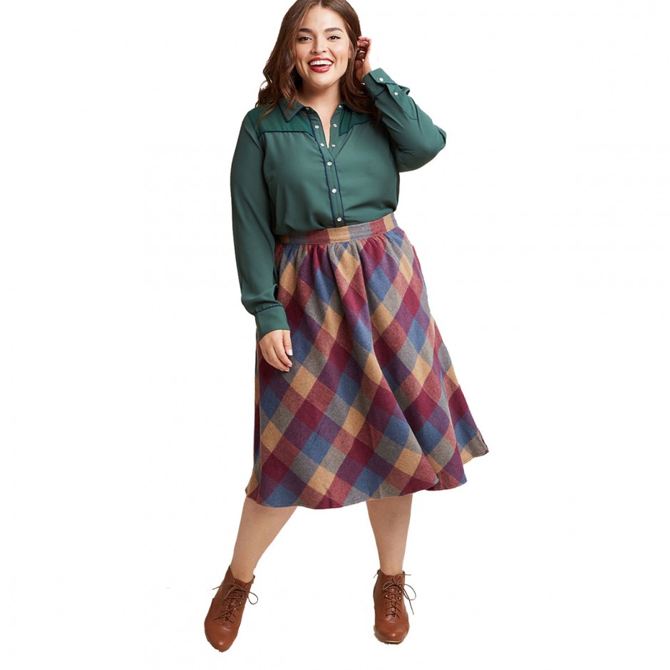 plaid midi skirt plus size