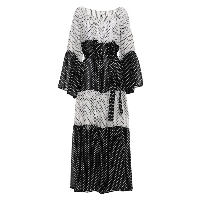 lisa marie fernandez belted polka dot two tone cotton voile maxi dress